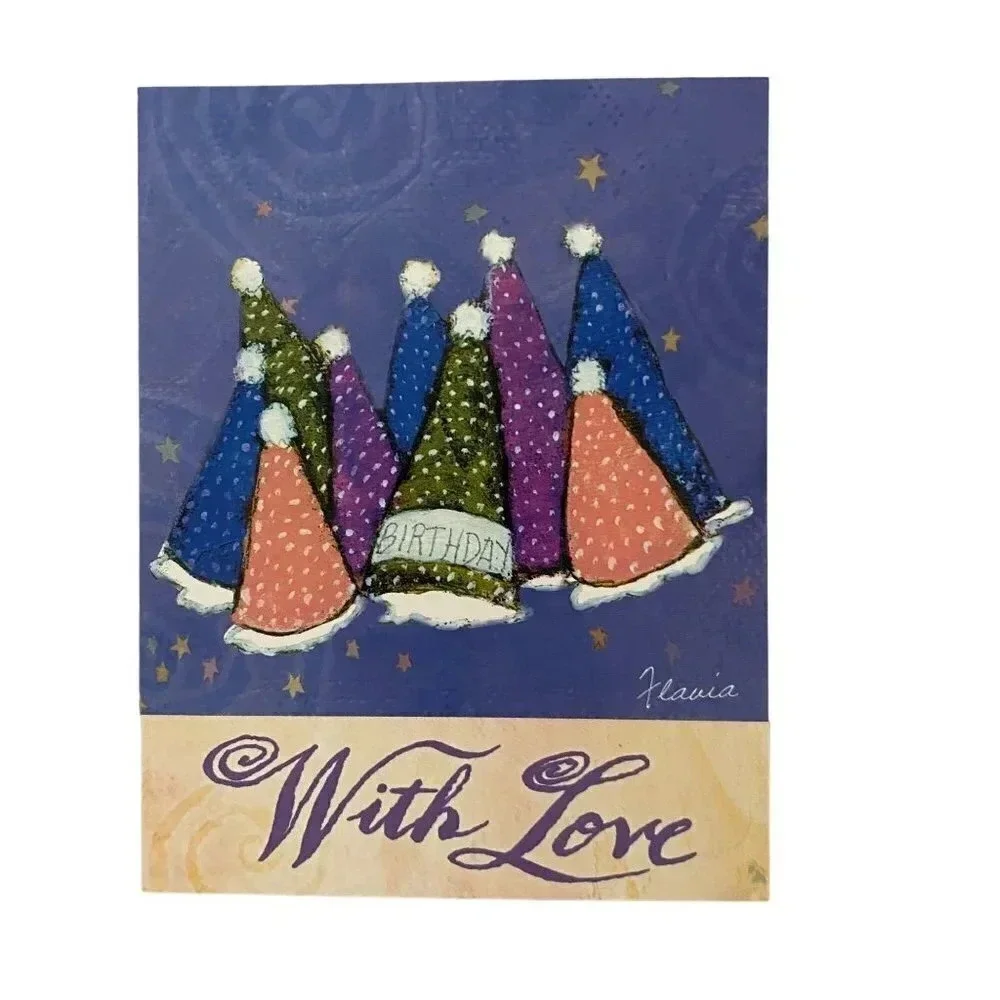 CELEBRATE 6/PK Leanin' Tree‎ Greeting Cards Party Hats Flavia Weedn NOS Vintage
